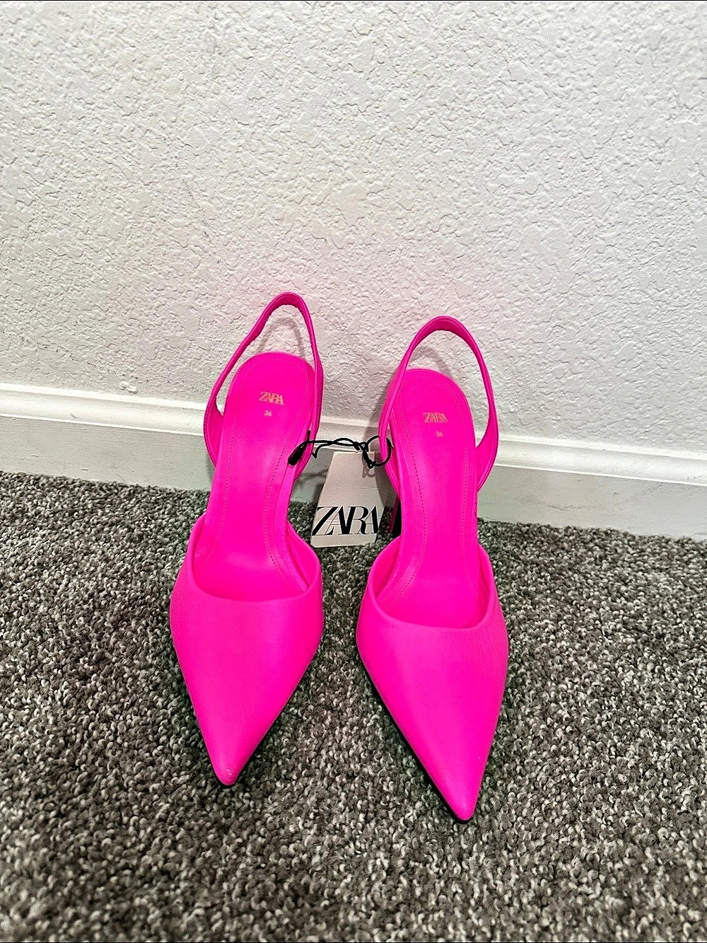 ZARA Hot Pink Pointed Toe Slingback Heels